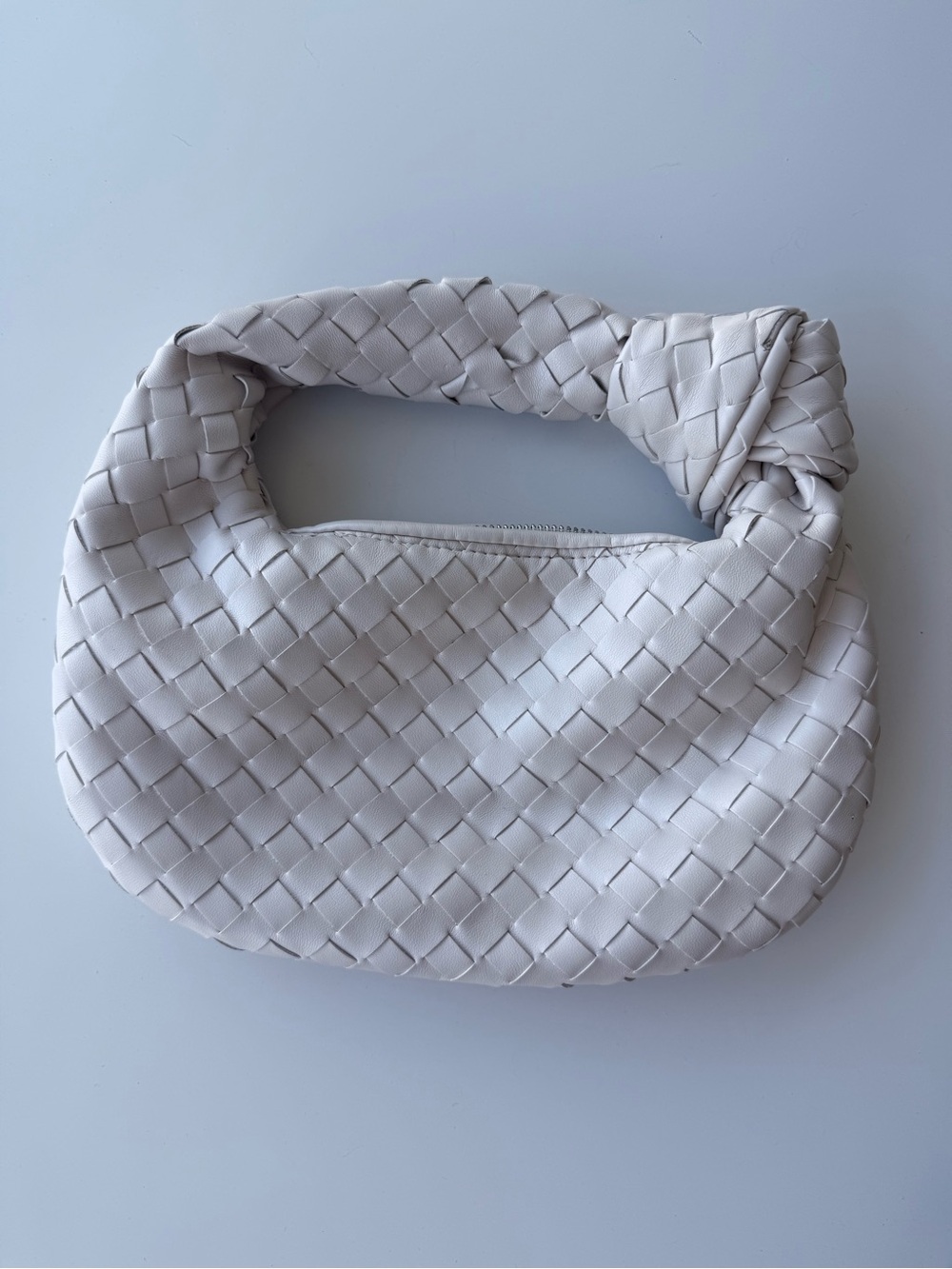 Woven Knot-Handle Shoulder Bag in Off-White